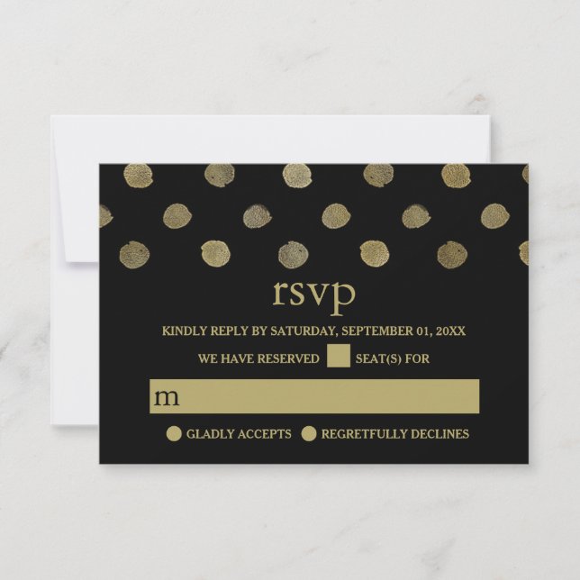 Moderno Black & Gold Polka Dots Wedding RSVP (Anverso)