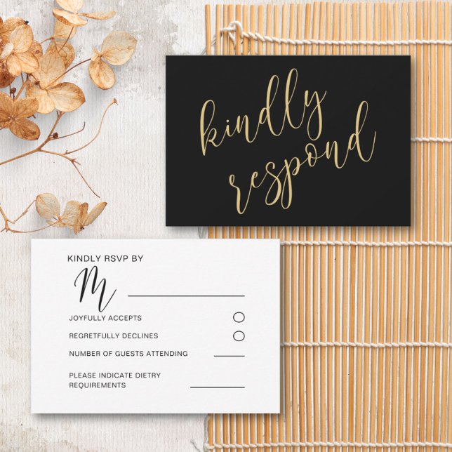 Moderno Black & Gold Wedding RSVP (Subido por el creador)
