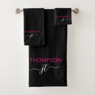 Moderno Black Hot Pink Simple Script Monograma Nom
