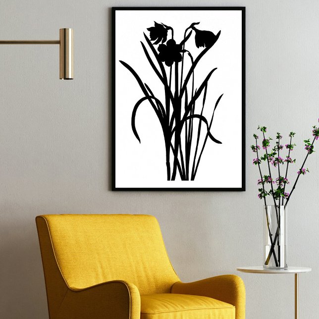 Moderno Black Ink Resumen Arte de Flor Flora Silve (Modern Black Ink Abstract Wildflower Flower Art Poster)