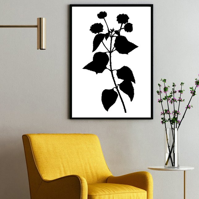 Moderno Black Ink Resumen Arte de Flor Flora Silve (Modern Black Ink Abstract Wildflower Flower Art Poster)