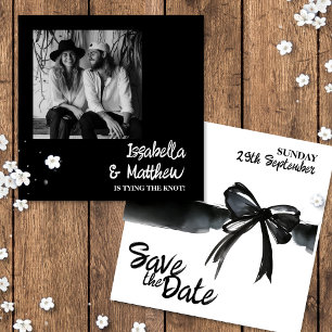 Moderno Black White Bow Guardar La Tarjeta De Boda