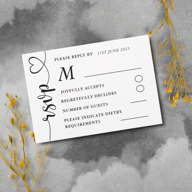 Moderno Black & White Wedding RSVP (Subido por el creador)