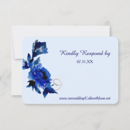 Moderno Blue Floral Gold Swirl Wedding RSVP