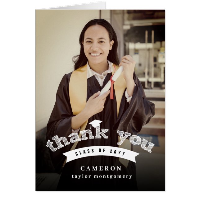 Moderno boceto blanco foto de cierre de graduación (Frente)