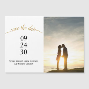 Moderno Boda de guión dorado Guardar imán fotográf