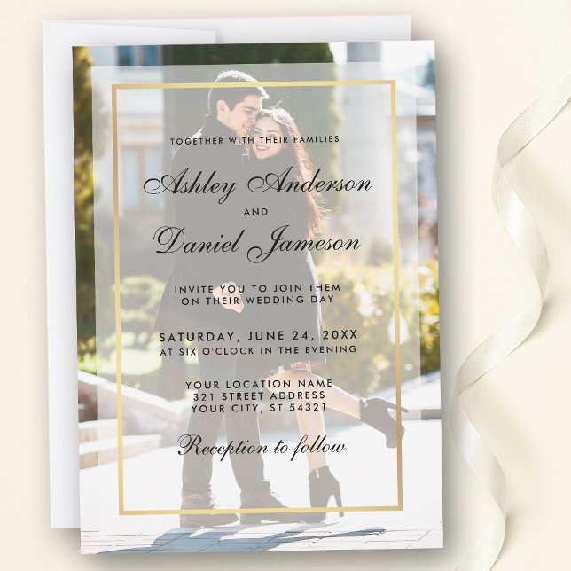 Moderno Boda de Invitación a la fotografía Overlay (Customize to change text size, style or add more text & photos to back of card.)