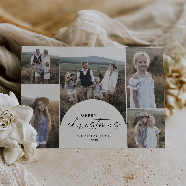 Moderno Boho Arch Multi Photo Feliz Navidad (Subido por el creador)