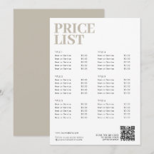 Moderno Boho Beauty Price List Menú Pequeña Empres