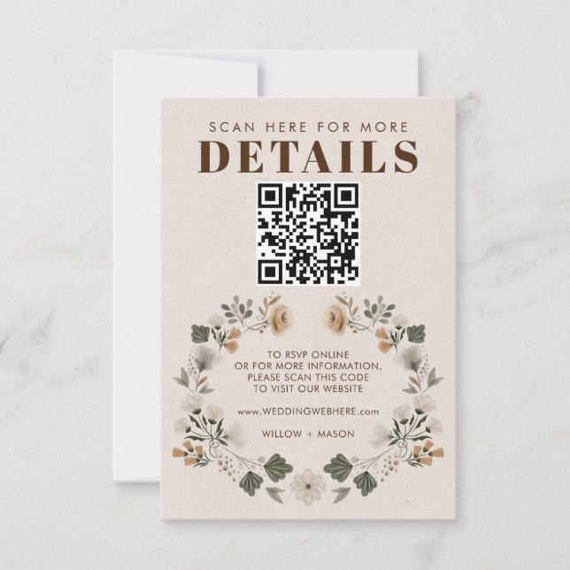 Moderno Boho Folk Wedk RSVP Detalles del código QR (Anverso)