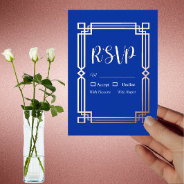 Moderno borde de oro Rosa en tarjeta RSVP azul de