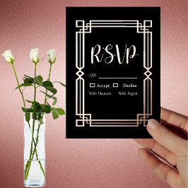 Moderno borde de oro Rosa en tarjeta RSVP negra