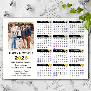 Moderno calendario 2026 Foto Magnético de oro negr