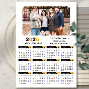 Moderno calendario 2026 Foto Magnético de oro negr