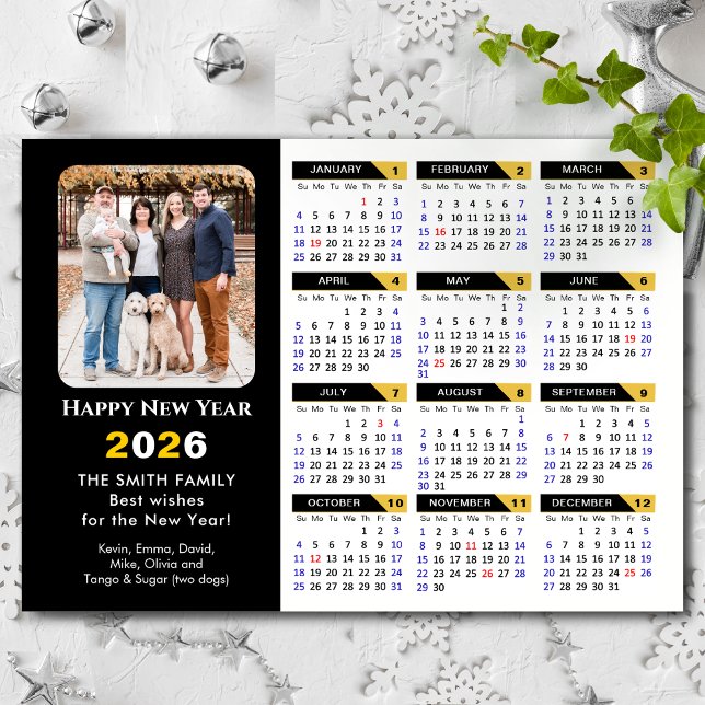 Moderno calendario 2026 Foto Magnético de oro negr (Subido por el creador)