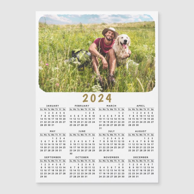 Moderno calendario de fotos magnéticas 2024 Blanco (Anverso)