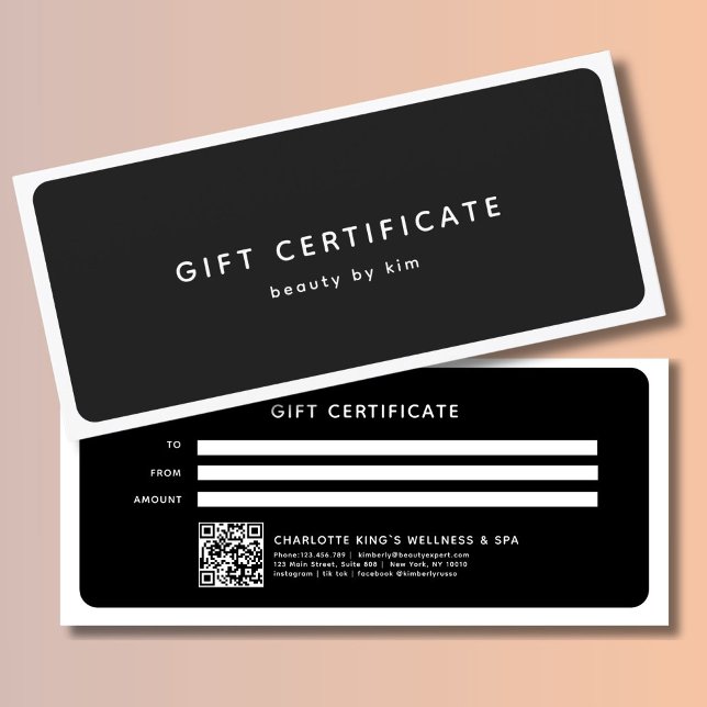 Moderno certificado de regalo de código QR de Salo (Modern Trendy Salon QR Code Custom Gift Certificate)