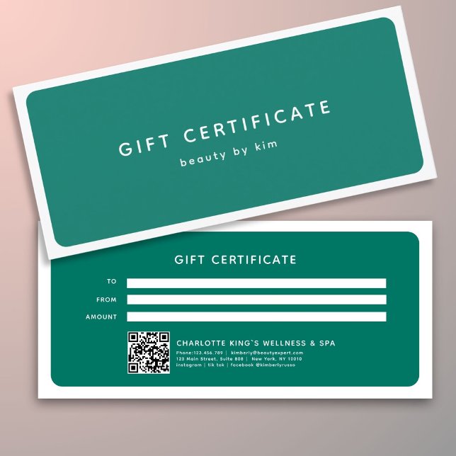 Moderno certificado de regalo de código QR de Salo (Modern Trendy Salon QR Code Custom Gift Certificate)