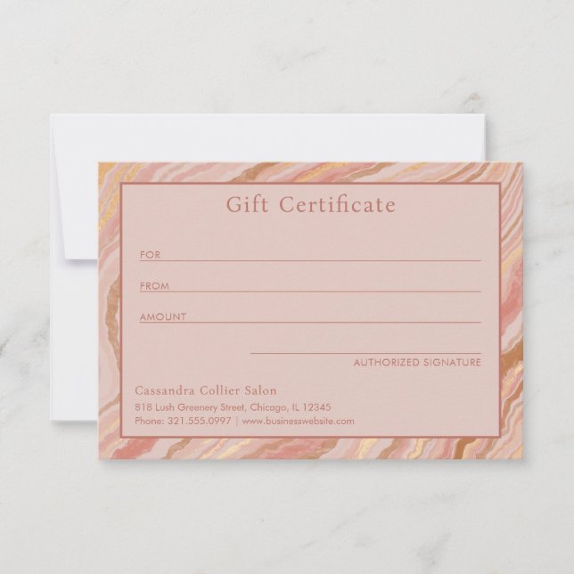 Moderno certificado de regalo elegante de oro rosa (Anverso)