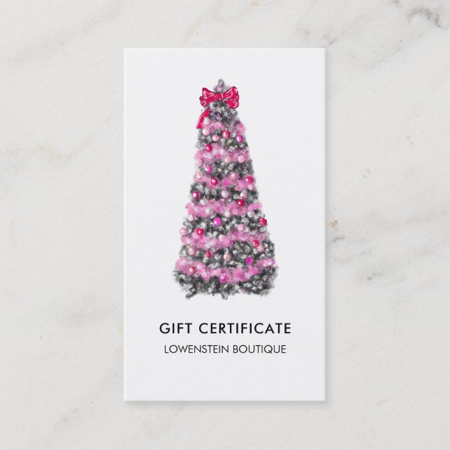 Moderno certificado de regalo rosado para árbol de (Anverso)