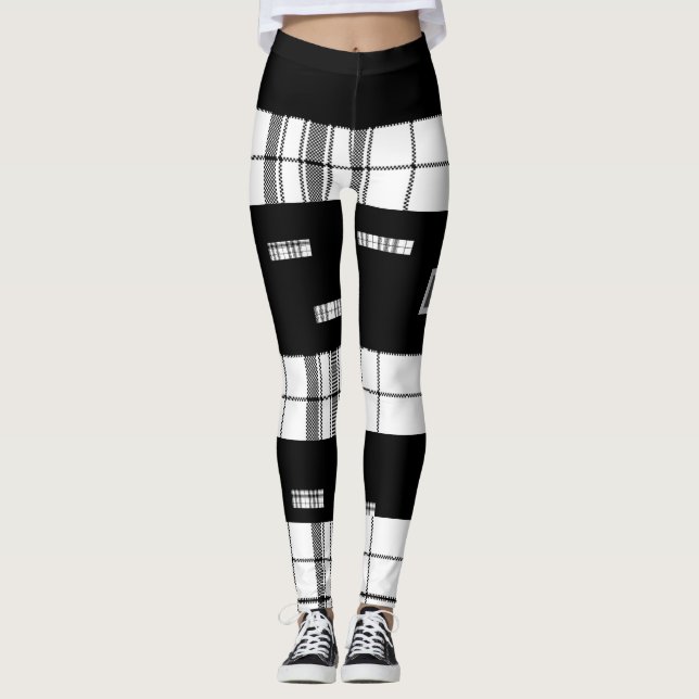 Moderno Chic Leggings de Cuadro Negro y Blanco (Anverso)
