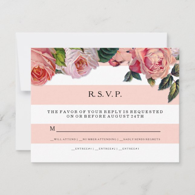MODERNO Chic Rayas Anchas con Rosas, RSVP de Boda (Anverso)
