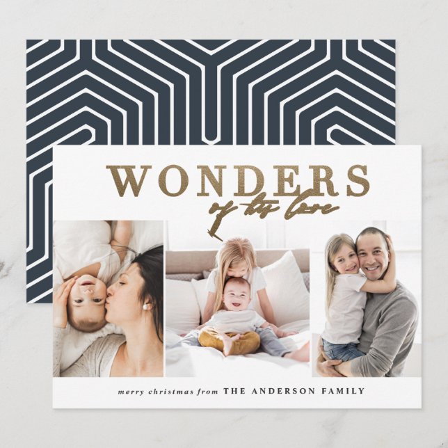 Moderno chic religioso dorado multi foto navidad (Anverso / Reverso)