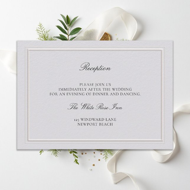 Moderno Clásico Elegante Tarjeta de Recepción de B (modern classic wedding reception details double frame elevated ecru formal traditional calligraphy)