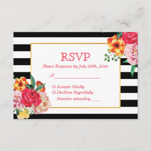 Moderno clásico striped Floral Peony Wedding RSVP