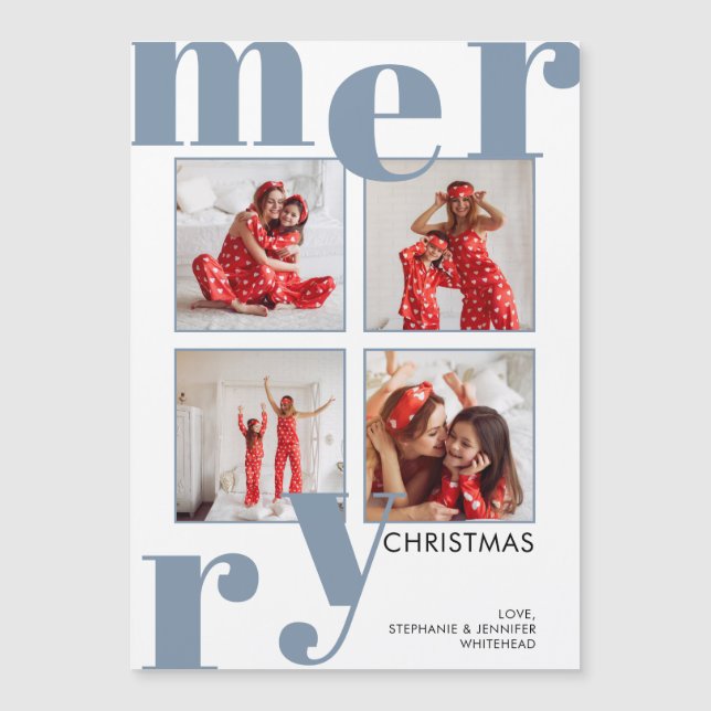 Moderno Collage de fotos azul para la Navidad Feli (Anverso)