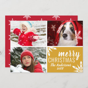 Moderno Collage de fotos de Navidad Rojo y Dorado