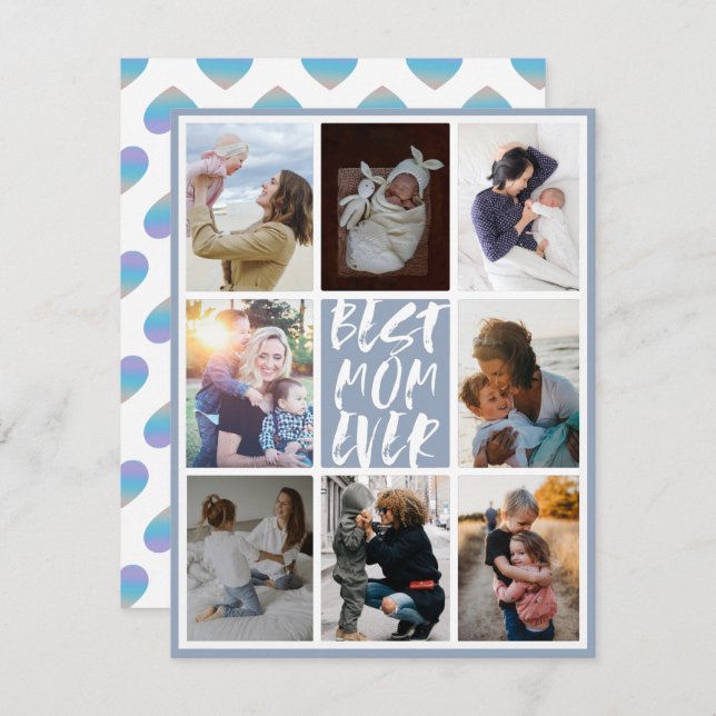 Moderno Collage de fotos Dusty Blue 8 Mejor Mamá D (Anverso / Reverso)