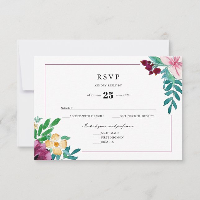 Moderno color de agua florece boda RSVP (Anverso)