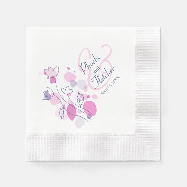 Moderno confetti flor nombre fecha boda servilleta (Anverso)