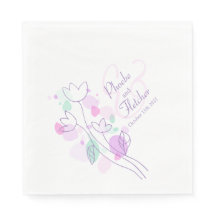 Moderno confetti flor nombre fecha boda servilleta