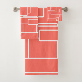 Moderno Coral Vivo y Blanco Resumen Geométrico