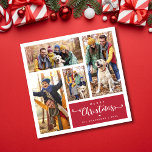 Moderno Cuatro Collages de fotos Feliz Navidad<br><div class="desc">Tarjeta de navidad de cuatro Collages de fotos de color rojo moderno</div>
