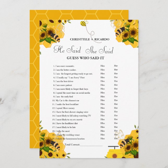 Moderno Dijo que ella dijo que la tarjeta de juego (Anverso / Reverso)