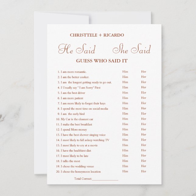 Moderno Dijo que ella dijo que la tarjeta de juego (Anverso)