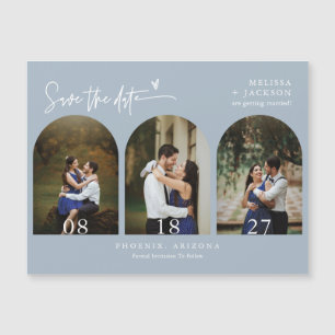 Moderno Dusty Blue Minimal Save the Date Arch Phot