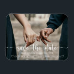 Moderno Elegante Ahorra La Fecha Flexible Imán Fot<br><div class="desc">Anuncie la fecha y ubicación de su boda con este elegante guión moderno guardar los imanes de fecha. Personalizar con foto y detalles de su boda.</div>