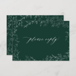 Moderno Emerald Green Elegant Leaf Wedding RSVP
