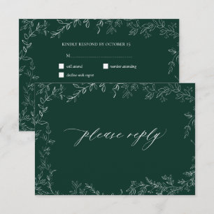 Moderno Emerald Green Elegant Leaf Wedding RSVP