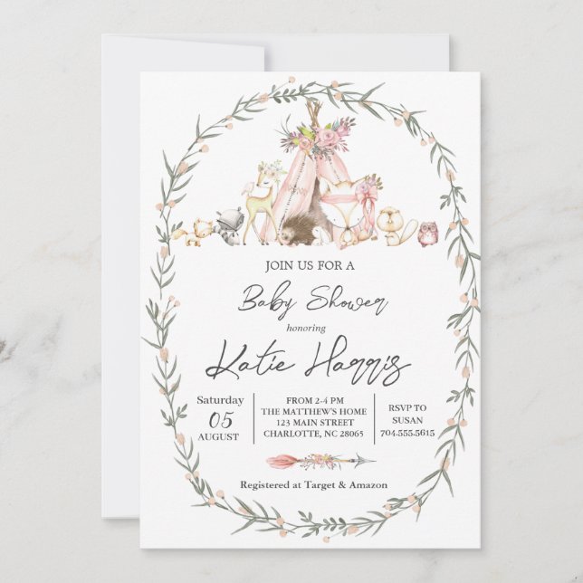Moderno en la invitación de Woodland Baby Shower (Anverso)