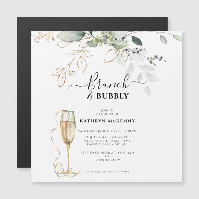 Moderno Eucalyptus Gold Calligraphy Ducha Bridal (Anverso/Reverso)