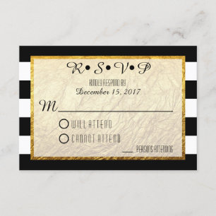Moderno Faux Gold Black Stripe Wedding RSVP