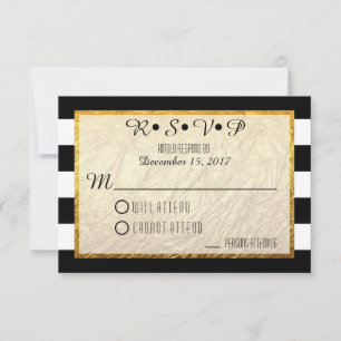 Moderno Faux Gold Black Stripe Wedding RSVP