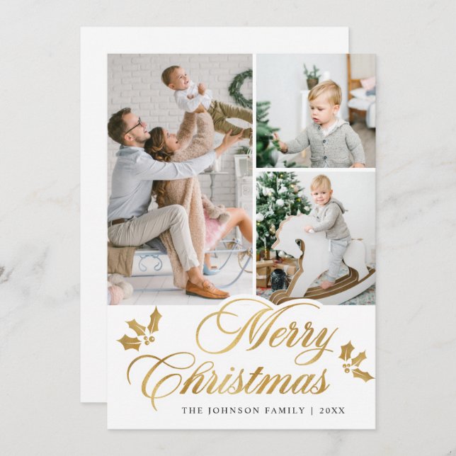 Moderno Feliz Navidad 3 Fotos Saludo (Anverso / Reverso)