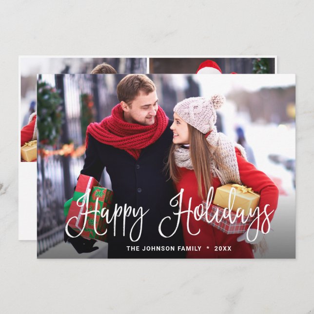 Moderno Feliz Navidad 3 Fotos Saludo (Anverso / Reverso)