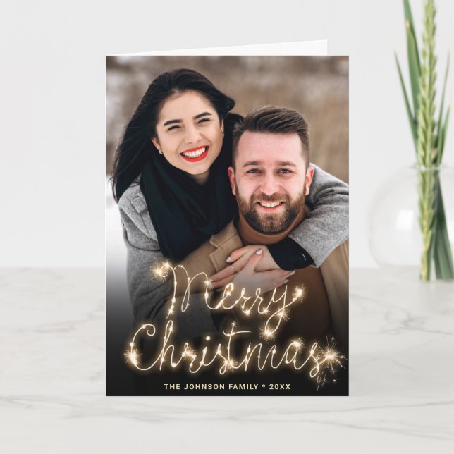 Moderno Feliz Navidad 3 Fotos Saludo (Anverso)